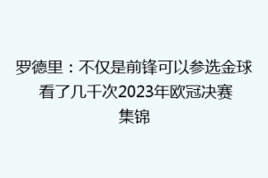 罗德里：不仅是前锋可以参选金球 看了几千次2023年欧冠决赛集锦