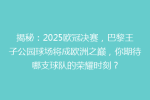 揭秘：2025欧冠决赛，巴黎王子公园球场将成欧洲之巅，你期待哪支球队的荣耀时刻？