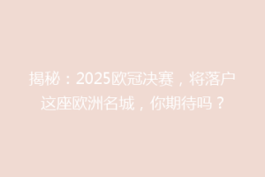 揭秘：2025欧冠决赛，将落户这座欧洲名城，你期待吗？