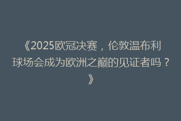 《2025欧冠决赛,伦敦温布利球场会成为欧洲之巅的见证者吗?》