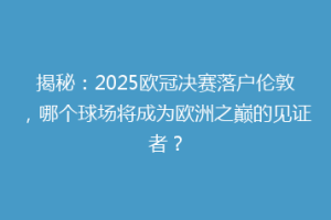 揭秘：2025欧冠决赛落户伦敦，哪个球场将成为欧洲之巅的见证者？