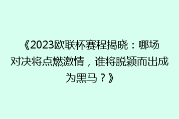 《2023欧联杯赛程揭晓:哪场对决将点燃激情,谁将脱颖而出成为黑马?》