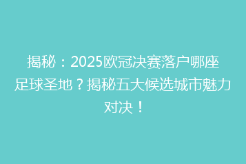 揭秘：2025欧冠决赛落户哪座足球圣地？揭秘五大候选城市魅力对决！