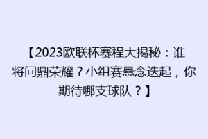 【2023欧联杯赛程大揭秘：谁将问鼎荣耀？小组赛悬念迭起，你期待哪支球队？】