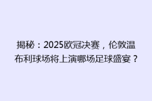 揭秘：2025欧冠决赛，伦敦温布利球场将上演哪场足球盛宴？