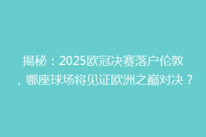 揭秘：2025欧冠决赛落户伦敦，哪座球场将见证欧洲之巅对决？