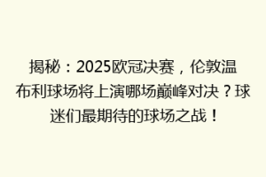 揭秘：2025欧冠决赛，伦敦温布利球场将上演哪场巅峰对决？球迷们最期待的球场之战！