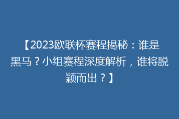 【2023欧联杯赛程揭秘:谁是黑马?小组赛程深度解析,谁将脱颖而出?】