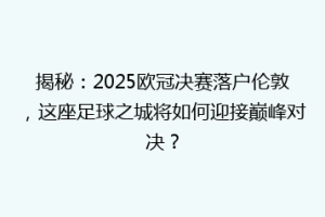 揭秘：2025欧冠决赛落户伦敦，这座足球之城将如何迎接巅峰对决？