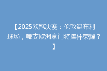 【2025欧冠决赛:伦敦温布利球场,哪支欧洲豪门将捧杯荣耀?】
