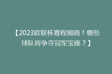 【2023欧联杯赛程揭晓!哪些球队将争夺冠军宝座?】