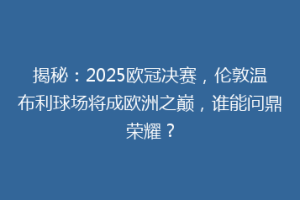 揭秘：2025欧冠决赛，伦敦温布利球场将成欧洲之巅，谁能问鼎荣耀？