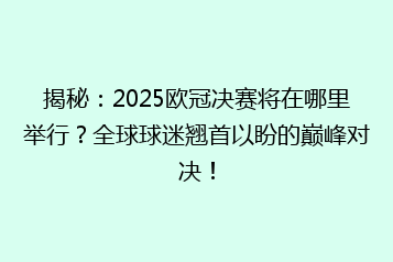 揭秘:2025欧冠决赛将在哪里举行?全球球迷翘首以盼的巅峰对决!
