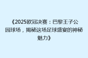 《2025欧冠决赛：巴黎王子公园球场，揭秘这场足球盛宴的神秘魅力》