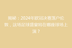 揭秘：2024年欧冠决赛落户伦敦，这场足球盛宴将在哪座球场上演？