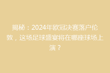 揭秘:2024年欧冠决赛落户伦敦,这场足球盛宴将在哪座球场上演?