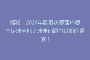 揭秘：2024年欧冠决赛落户哪个足球圣地？球迷们翘首以盼的盛宴！