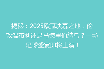 揭秘:2025欧冠决赛之地,伦敦温布利还是马德里伯纳乌?一场足球盛宴即将上演!