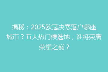 揭秘:2025欧冠决赛落户哪座城市?五大热门候选地,谁将荣膺荣耀之巅?