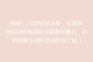 揭秘：2025欧冠决赛，伦敦新地标球场将成足球盛宴新舞台，你期待哪支球队登顶欧洲之巅？