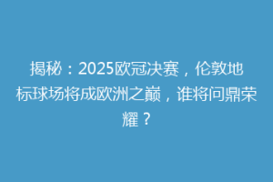 揭秘：2025欧冠决赛，伦敦地标球场将成欧洲之巅，谁将问鼎荣耀？