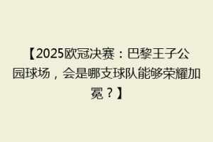 【2025欧冠决赛：巴黎王子公园球场，会是哪支球队能够荣耀加冕？】