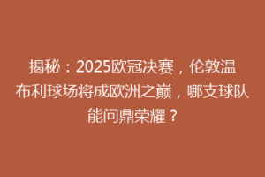 揭秘：2025欧冠决赛，伦敦温布利球场将成欧洲之巅，哪支球队能问鼎荣耀？
