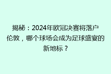 揭秘:2024年欧冠决赛将落户伦敦,哪个球场会成为足球盛宴的新地标?