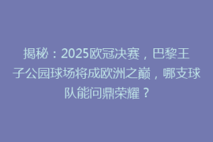 揭秘：2025欧冠决赛，巴黎王子公园球场将成欧洲之巅，哪支球队能问鼎荣耀？