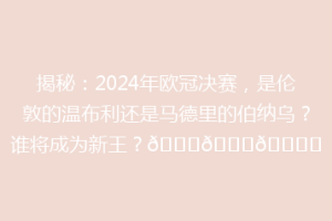 揭秘：2024年欧冠决赛，是伦敦的温布利还是马德里的伯纳乌？谁将成为新王？🏆🌍🏟️