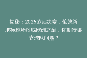 揭秘：2025欧冠决赛，伦敦新地标球场将成欧洲之巅，你期待哪支球队问鼎？