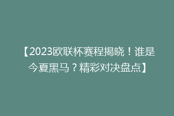 【2023欧联杯赛程揭晓!谁是今夏黑马?精彩对决盘点】