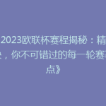 《2023欧联杯赛程揭秘：精彩对决，你不可错过的每一轮赛事盘点》