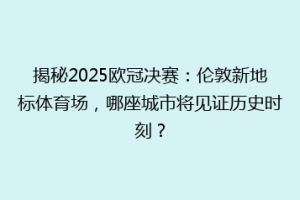 揭秘2025欧冠决赛：伦敦新地标体育场，哪座城市将见证历史时刻？