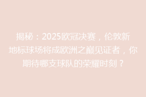 揭秘：2025欧冠决赛，伦敦新地标球场将成欧洲之巅见证者，你期待哪支球队的荣耀时刻？