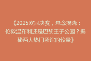 《2025欧冠决赛，悬念揭晓：伦敦温布利还是巴黎王子公园？揭秘两大热门场馆的较量》