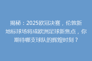 揭秘：2025欧冠决赛，伦敦新地标球场将成欧洲足球新焦点，你期待哪支球队的辉煌时刻？