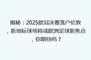 揭秘：2025欧冠决赛落户伦敦，新地标球场将成欧洲足球新焦点，你期待吗？