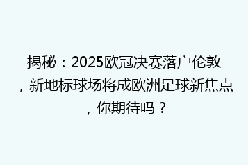 揭秘:2025欧冠决赛落户伦敦,新地标球场将成欧洲足球新焦点,你期待吗?