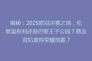 揭秘：2025欧冠决赛之地，伦敦温布利还是巴黎王子公园？悬念背后谁将荣耀加冕？