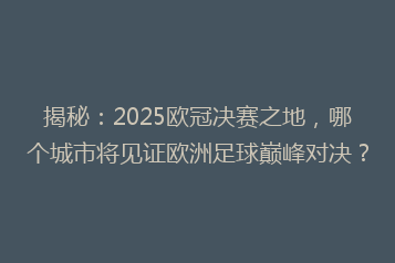 揭秘:2025欧冠决赛之地,哪个城市将见证欧洲足球巅峰对决?