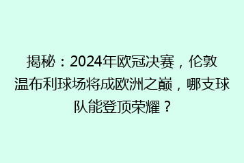 揭秘:2024年欧冠决赛,伦敦温布利球场将成欧洲之巅,哪支球队能登顶荣耀?
