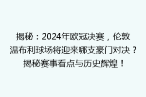 揭秘：2024年欧冠决赛，伦敦温布利球场将迎来哪支豪门对决？揭秘赛事看点与历史辉煌！