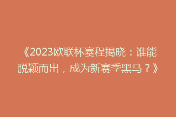 《2023欧联杯赛程揭晓:谁能脱颖而出,成为新赛季黑马?》